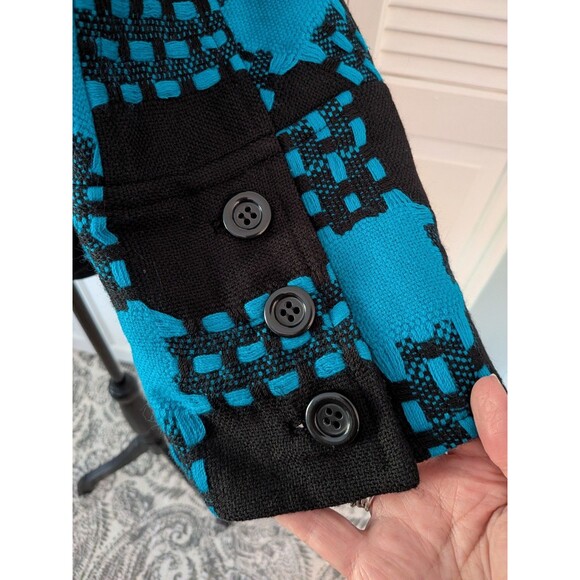 Eccoci Wool/Cashmere Jacket Womens 10 Turquoise Black Plaid Double Breasted Chic - Picture 7 of 13